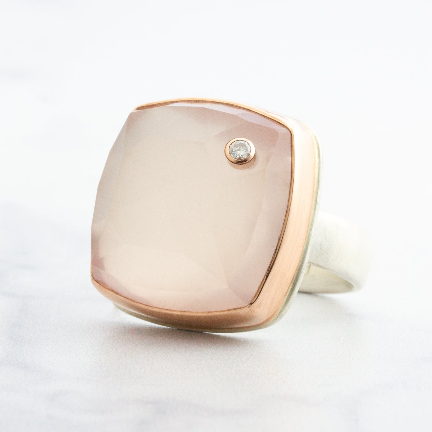 Sterling & 14K Rose Gold Rose Quartz & Diamond Ring