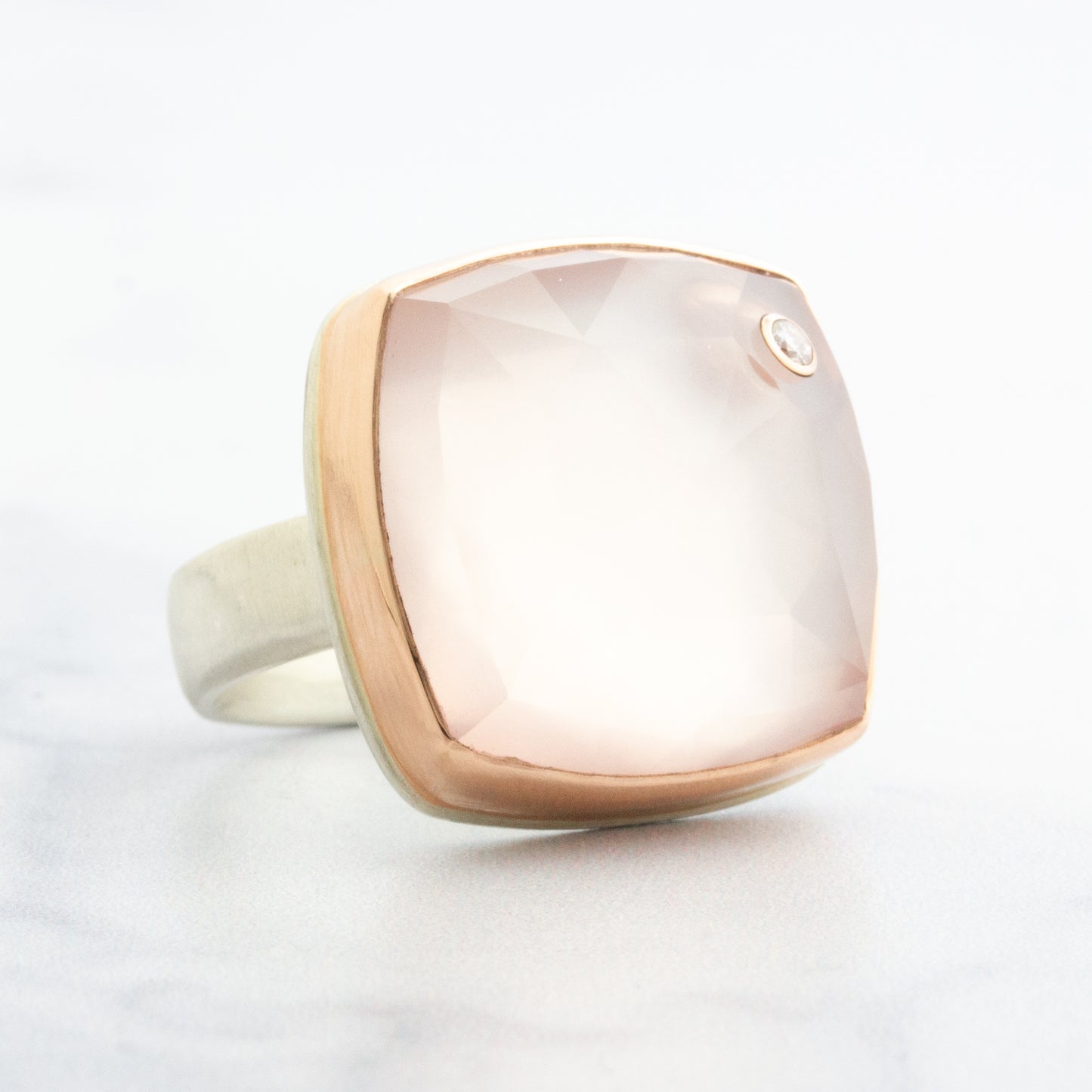 Sterling & 14K Rose Gold Rose Quartz & Diamond Ring