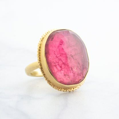 14K Gold Ruffled Edge Rubellite Tourmaline Ring