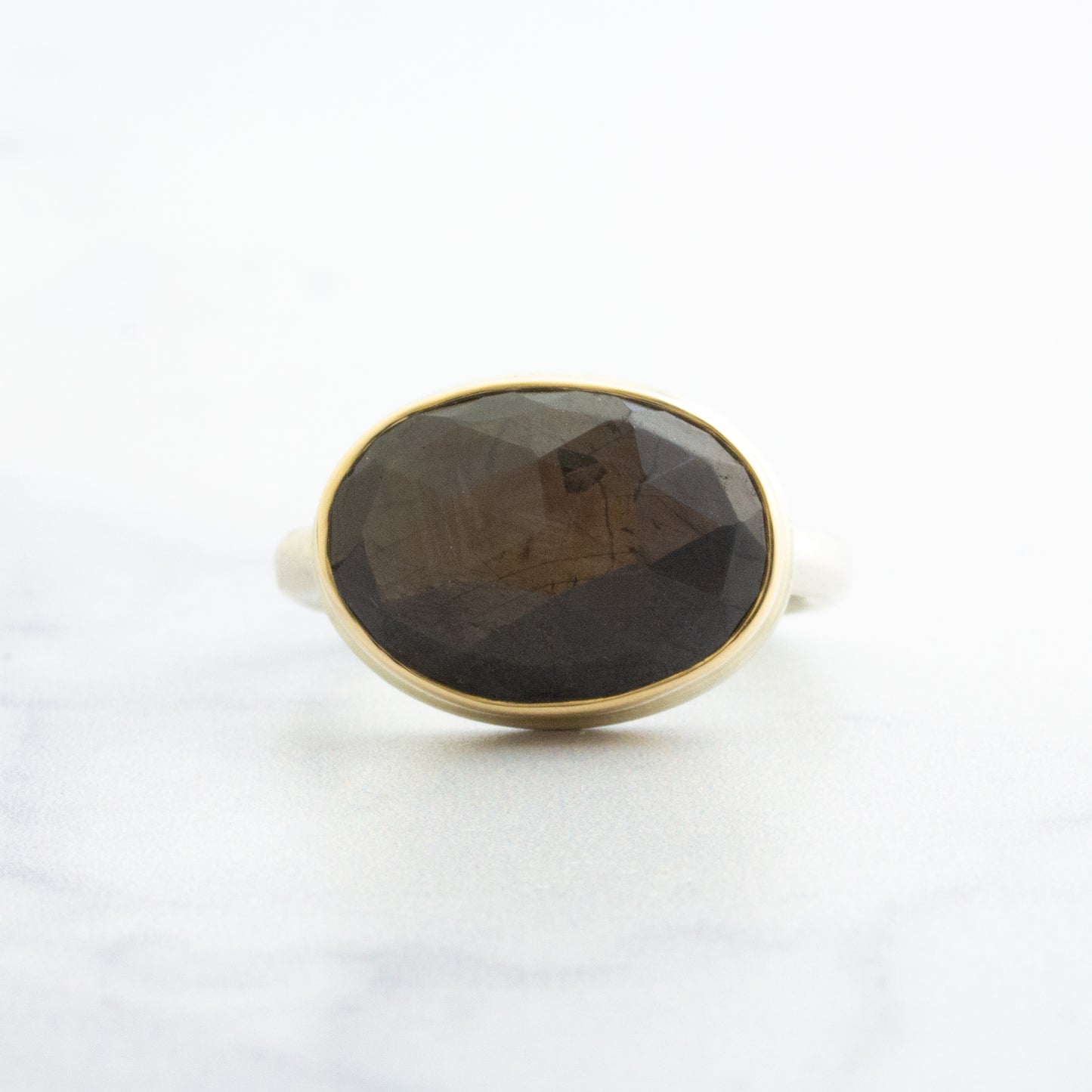 Sterling & 14K Gold Brown Sapphire Ring