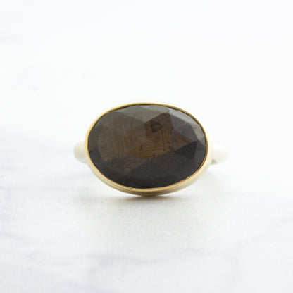 Sterling & 14K Gold Brown Sapphire Ring