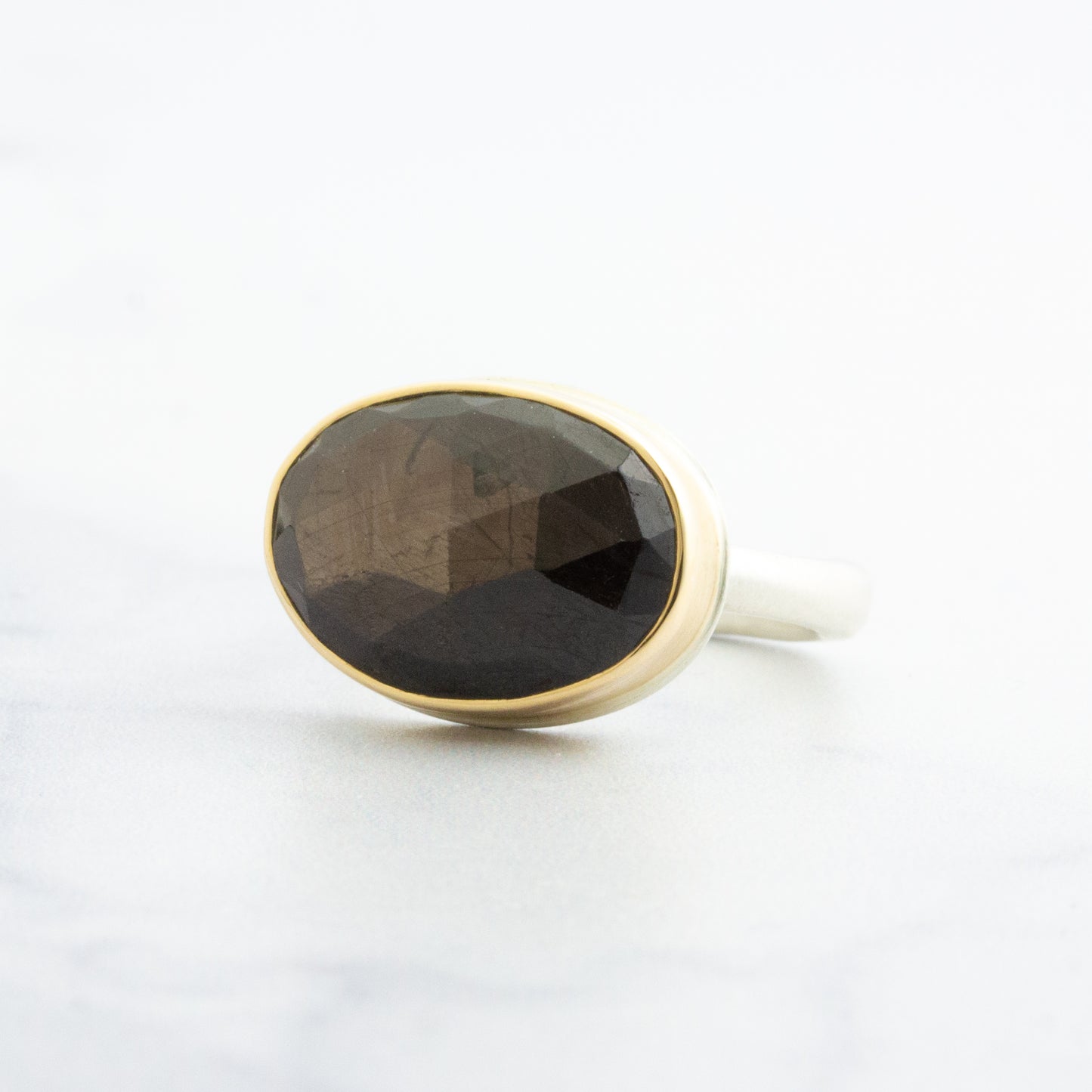 Sterling & 14K Gold Brown Sapphire Ring