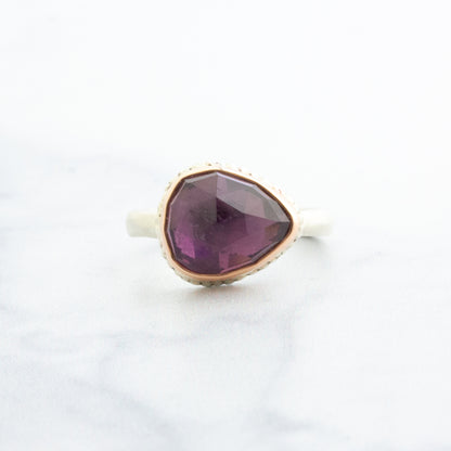 Sterling Lava Edge & 14K Rose Gold Teardrop Purple Tourmaline Ring