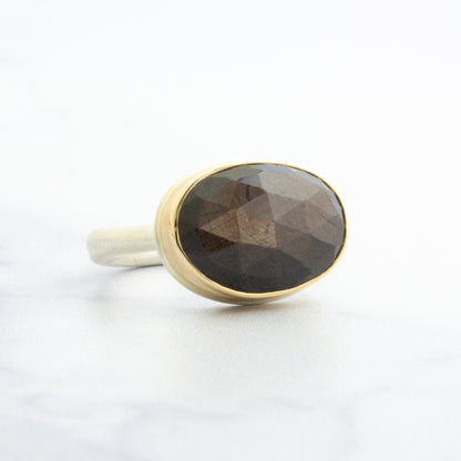 Sterling & 14K Gold Brown Sapphire Ring