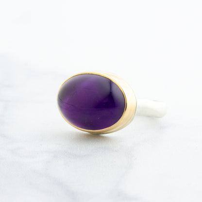 Sterling & 14K Gold Oval Smooth Amethyst Ring