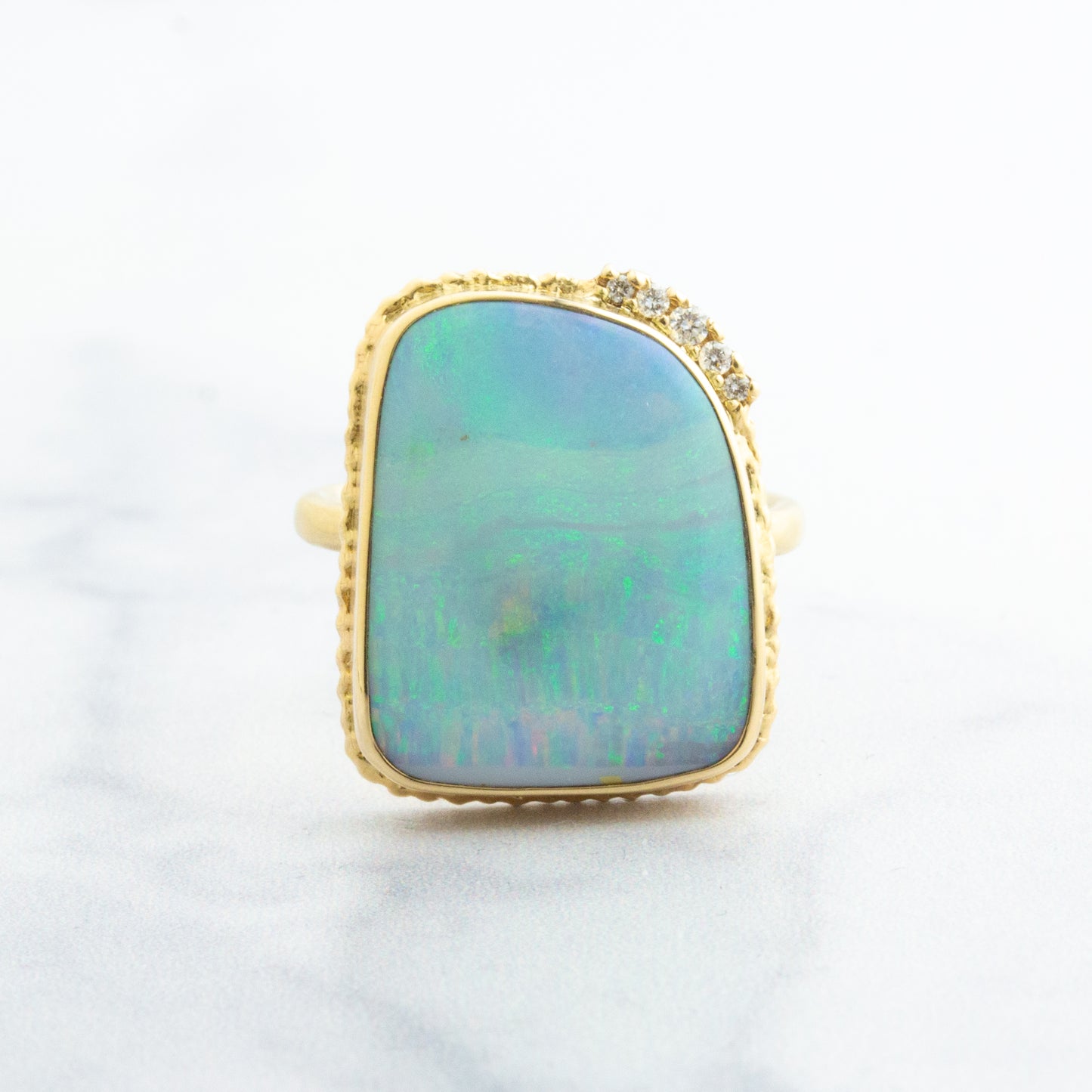 14K Gold Boulder Opal & Diamond Ring