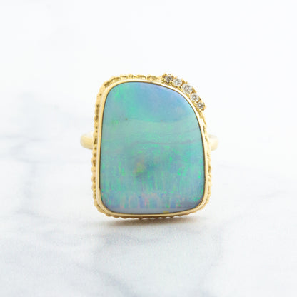 14K Gold Boulder Opal & Diamond Ring