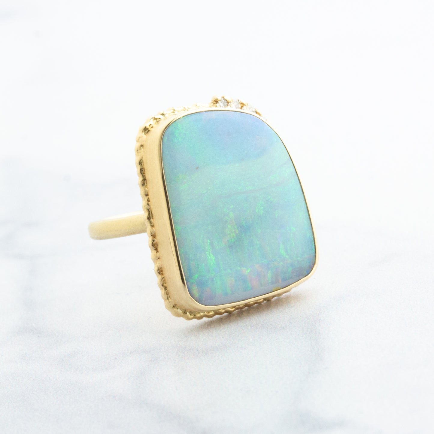 14K Gold Boulder Opal & Diamond Ring