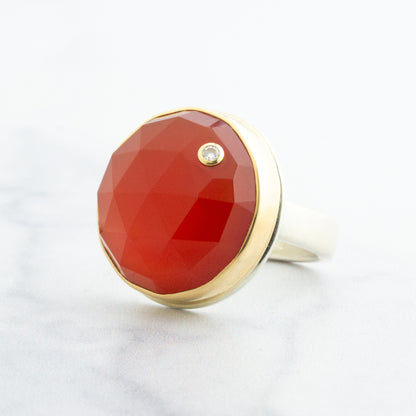 Sterling & 14K Gold Orange Chalcedony & Diamond Ring