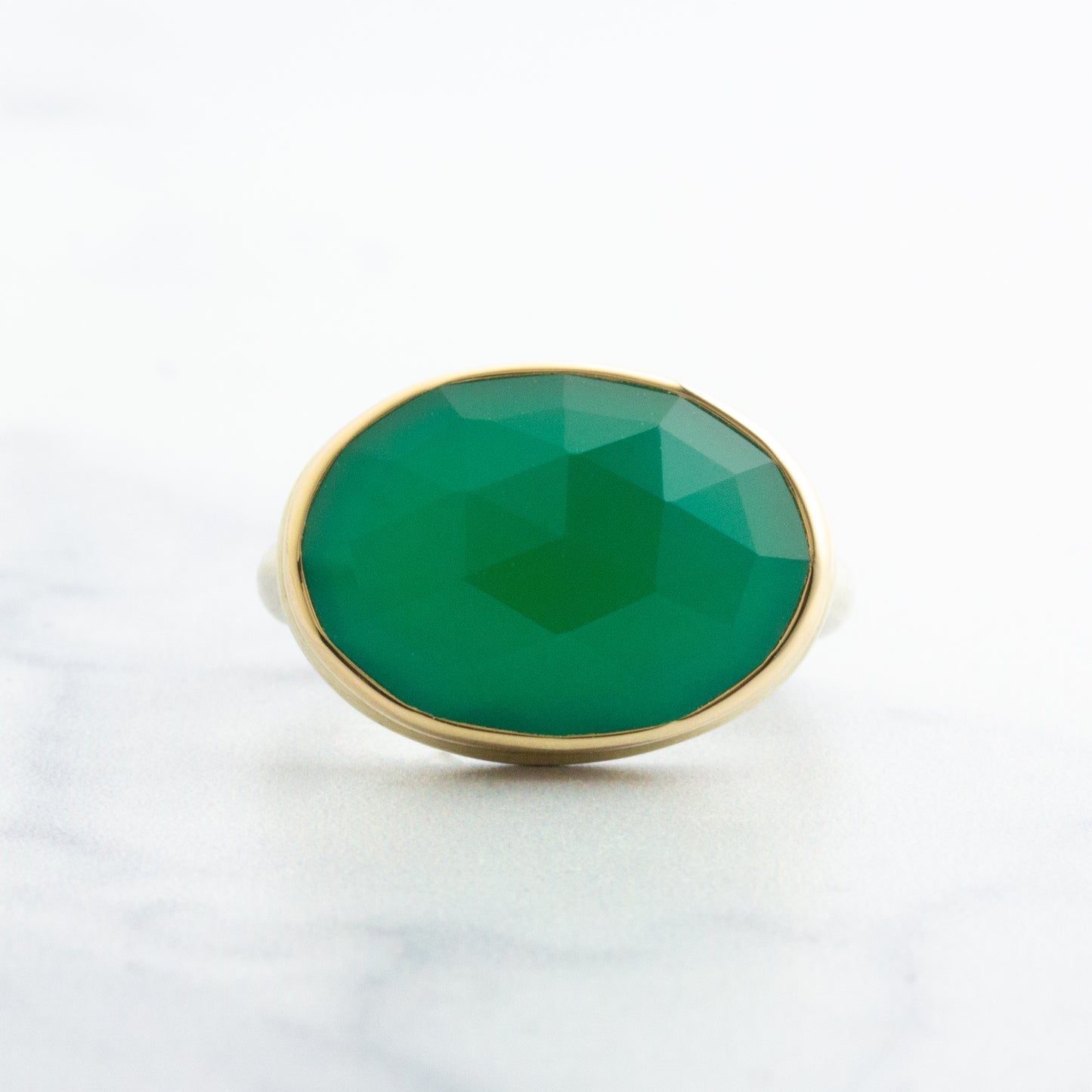 Sterling & 14K Gold Green Onyx Ring