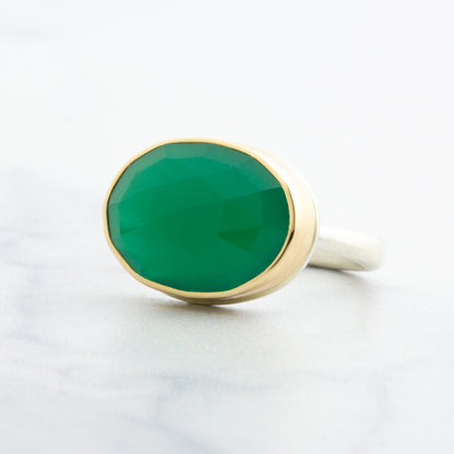 Sterling & 14K Gold Green Onyx Ring