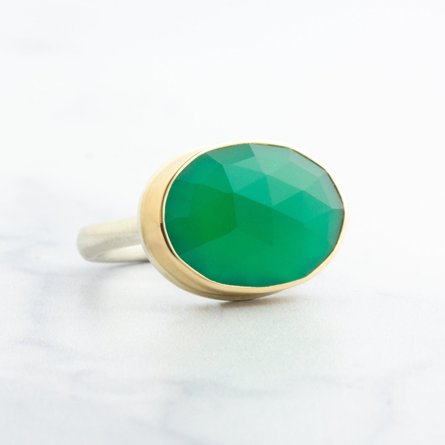 Sterling & 14K Gold Green Onyx Ring