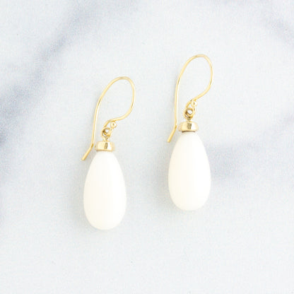 14K Gold White Coral Earrings