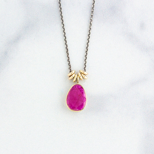 Oxidized Sterling & 14K Gold Mozambique Ruby Necklace