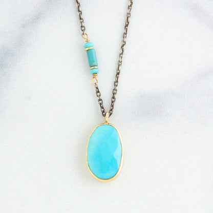 Oxidized Sterling & 14K Gold Sleeping Beauty Turquoise Necklace