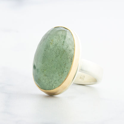 Sterling & 14K Gold Large Green Beryl Ring