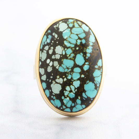 Sterling & 14K Gold Large Oval Hubei Turquoise Ring
