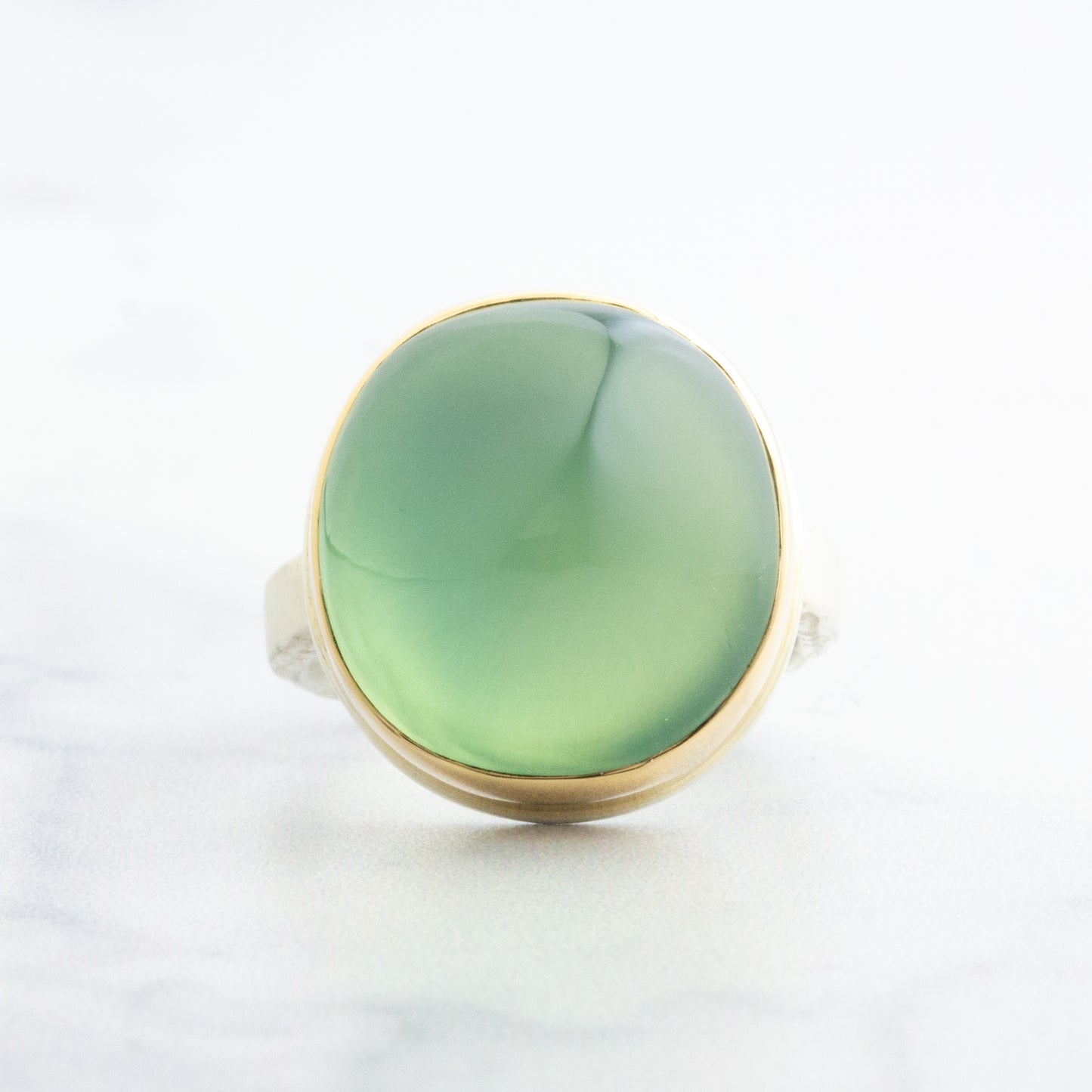 Sterling & 14K Gold Oval Prehnite Ring