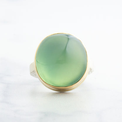 Sterling & 14K Gold Oval Prehnite Ring