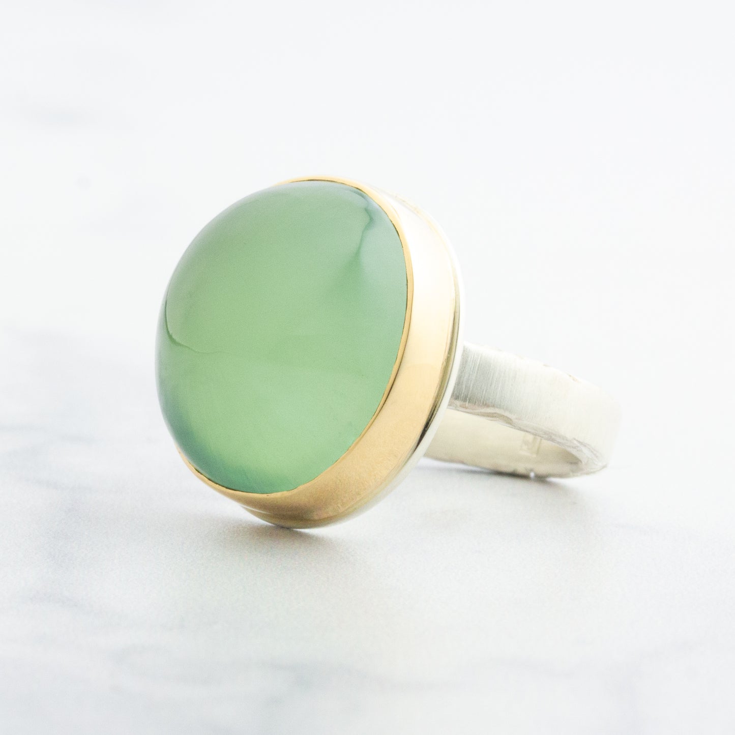 Sterling & 14K Gold Oval Prehnite Ring