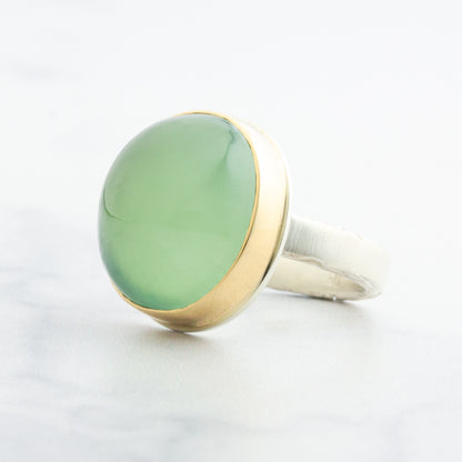 Sterling & 14K Gold Oval Prehnite Ring