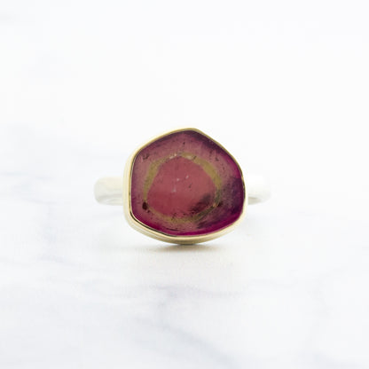 Sterling & 14K Gold Small Pink Tourmaline Ring