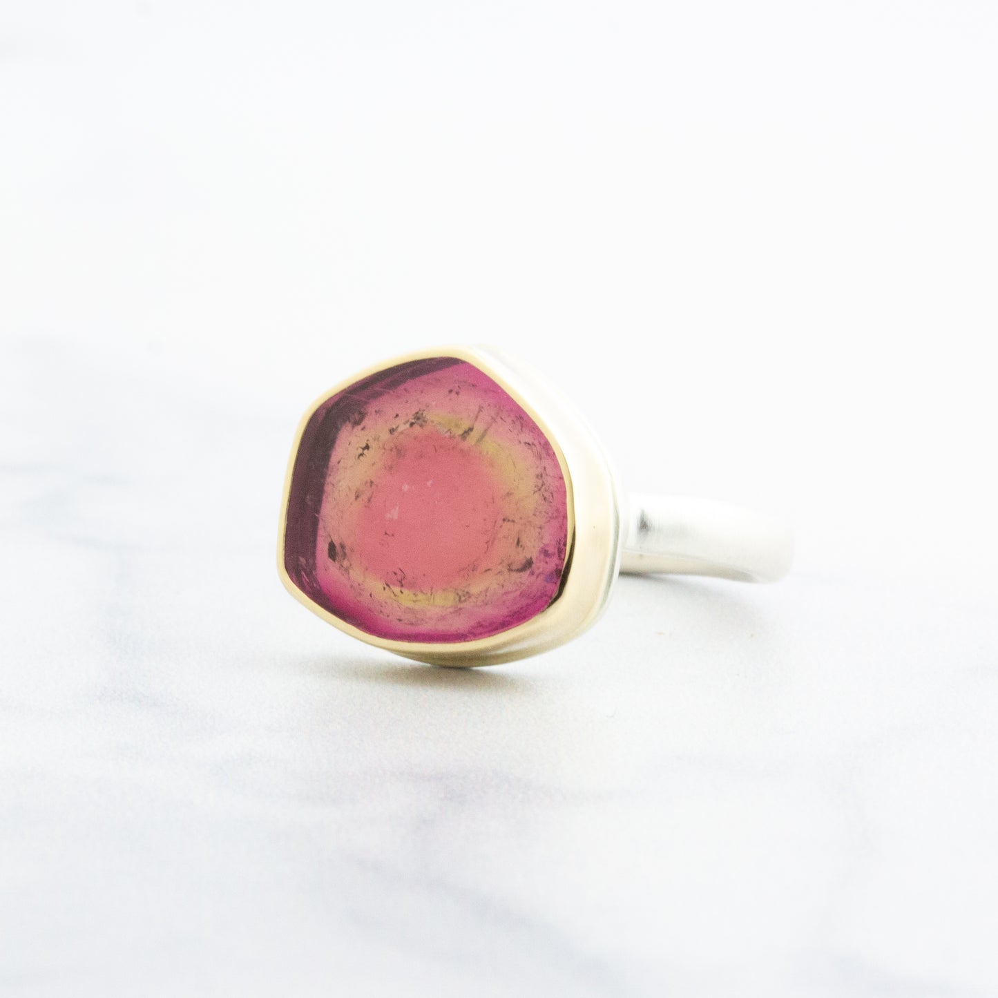 Sterling & 14K Gold Small Pink Tourmaline Ring