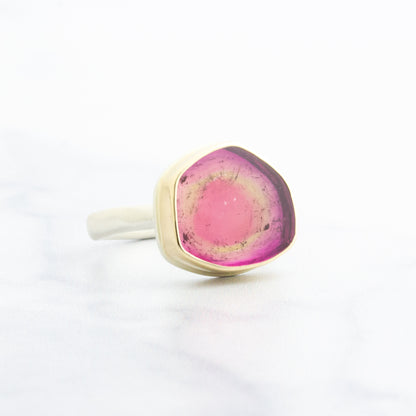 Sterling & 14K Gold Small Pink Tourmaline Ring