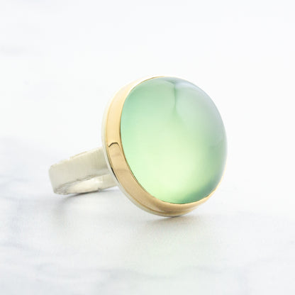 Sterling & 14K Gold Oval Prehnite Ring