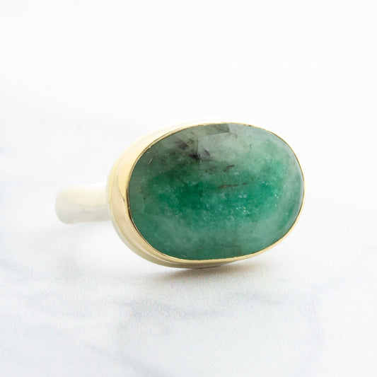 Sterling & 14K Gold Oval Emerald Ring