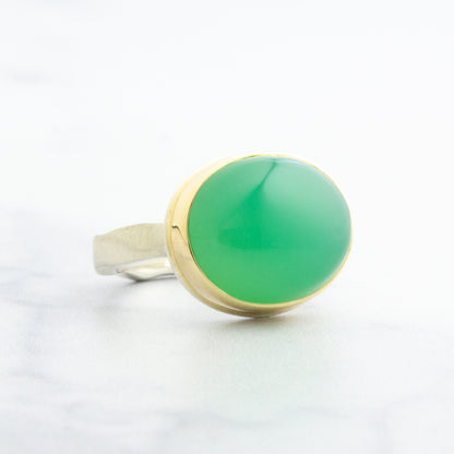 Sterling & 14K Gold Chrysoprase Ring