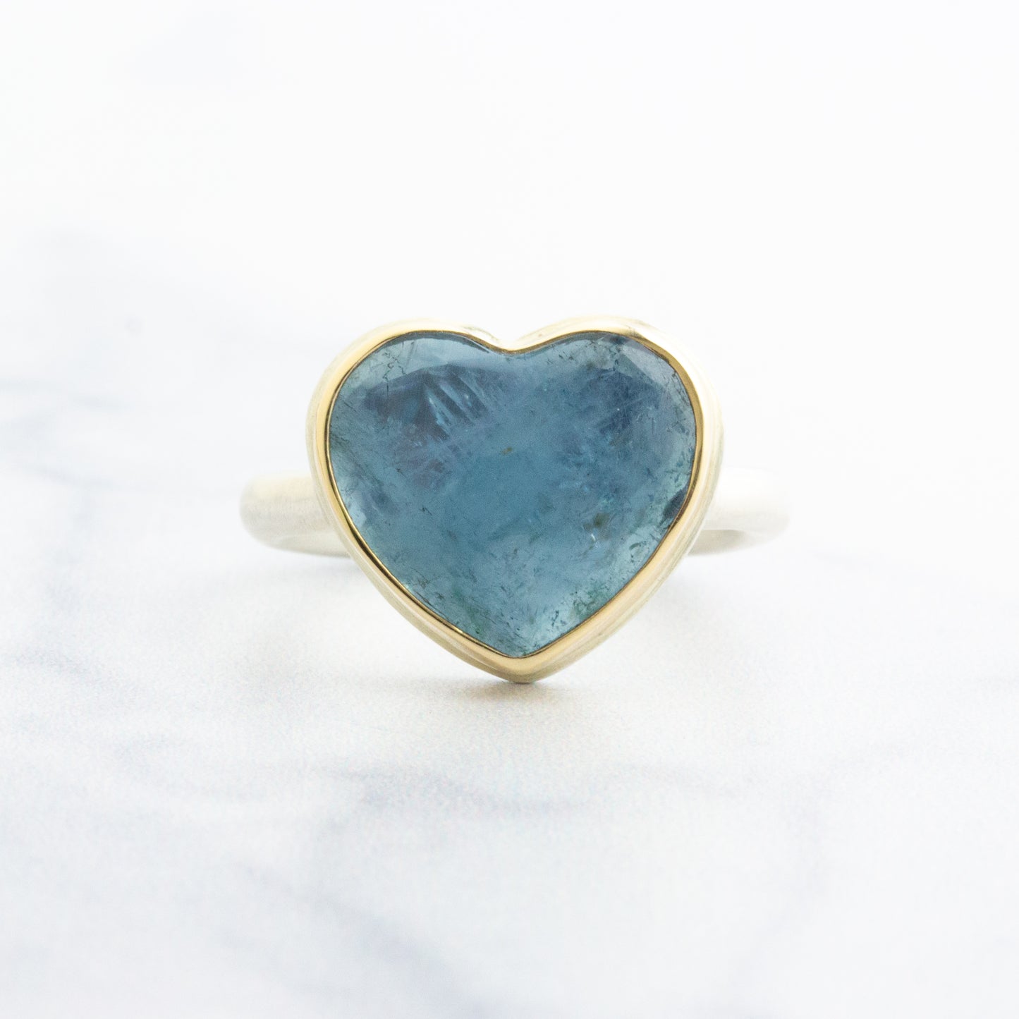 Sterling & 14K Gold Aquamarine Heart Ring