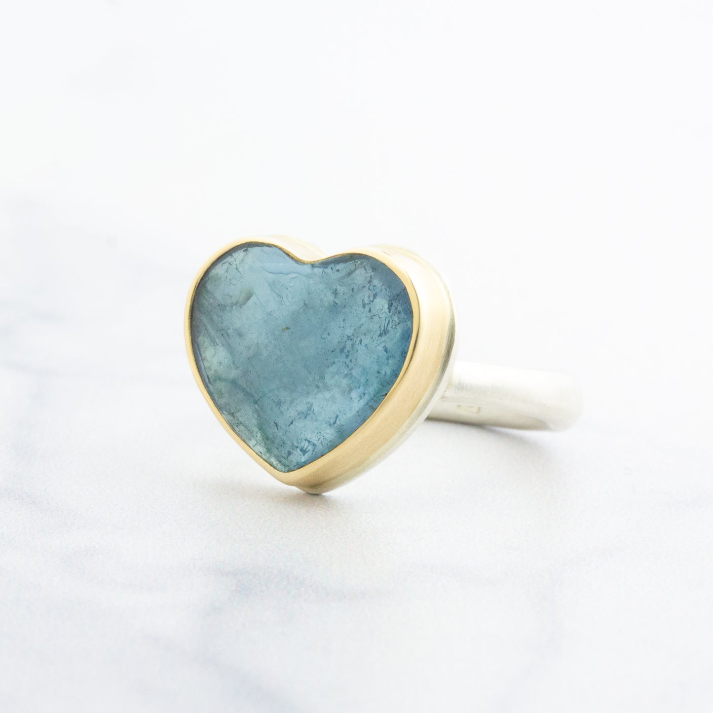 Sterling & 14K Gold Aquamarine Heart Ring