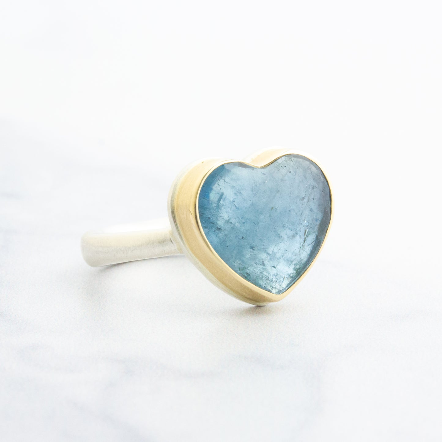 Sterling & 14K Gold Aquamarine Heart Ring