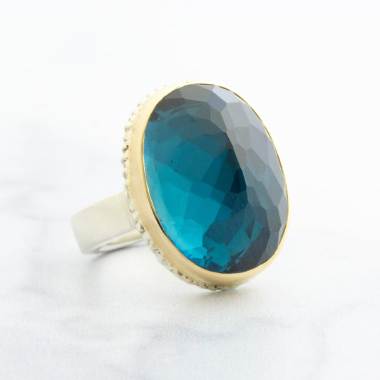 Sterling Lava Edge & 14K Gold Oval London Blue Topaz Ring