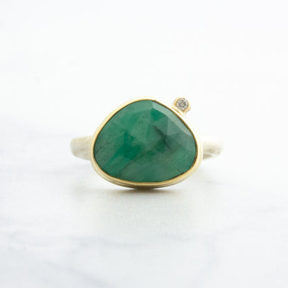 Sterling & 14K Gold Emerald & Diamond Ring