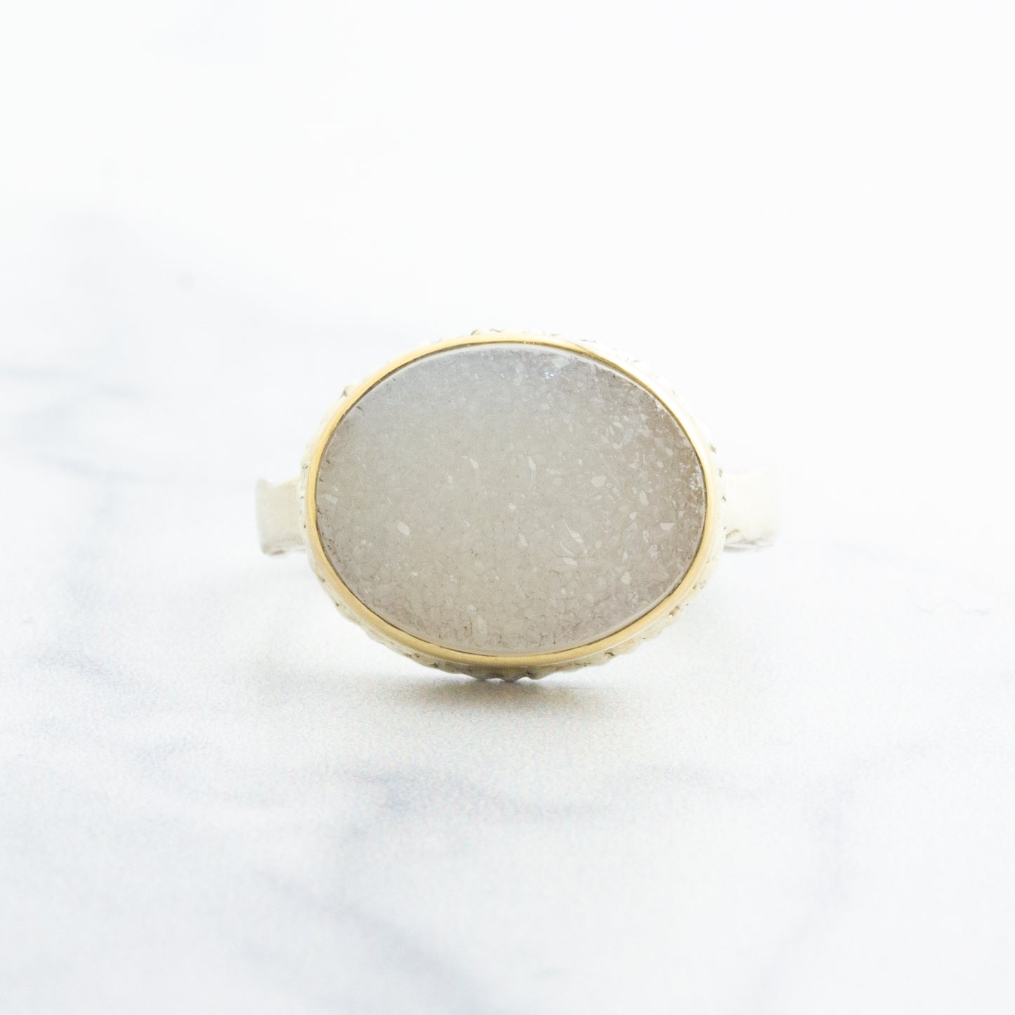 Sterling Lava Edge & 14K Gold Brazilian White Drusy Ring