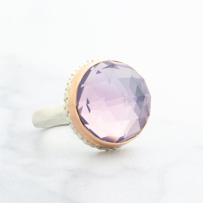 Sterling Lava Edge & 14K Rose Gold Round Lavender Amethyst Ring