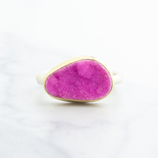 Sterling & 14K Gold Cobalt Calcite Drusy Ring