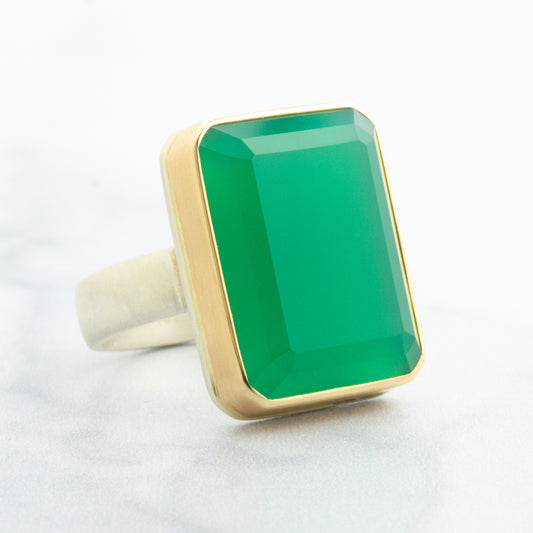 Sterling & 14K Gold Green Onyx Ring