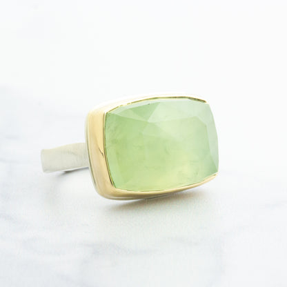 Sterling & 14K Gold Rectangular Prehnite Ring