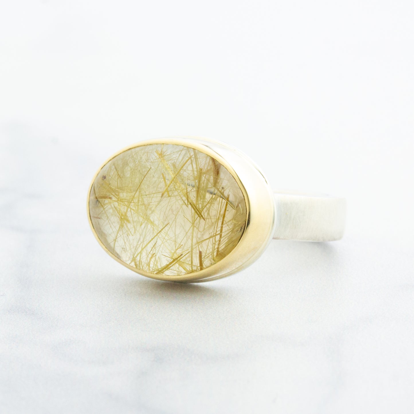 Sterling & 14K Gold Oval Rutilated Quartz Ring