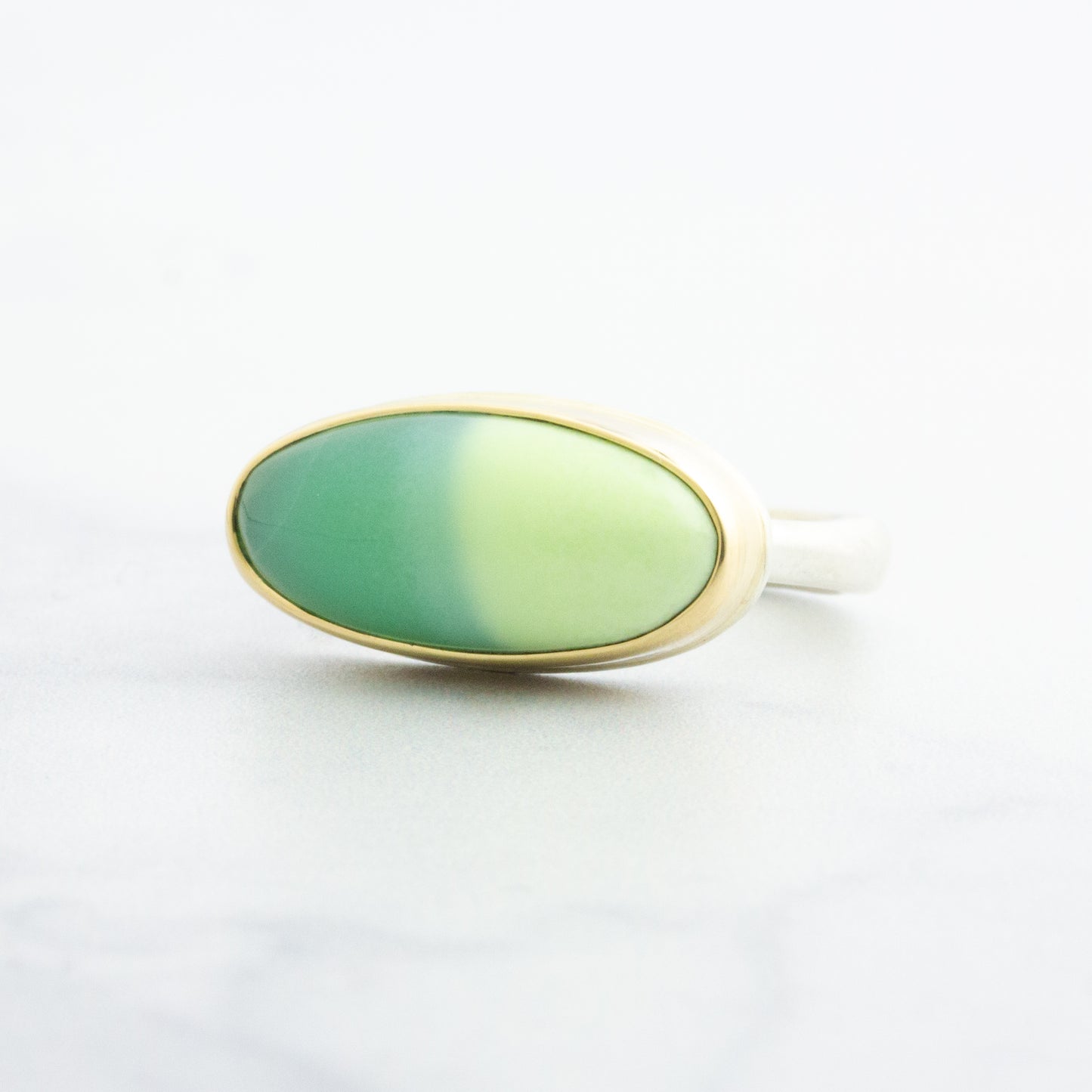 Sterling & 14K Gold Citron Chrysoprase Ring