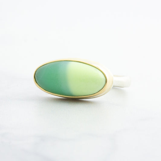 Sterling & 14K Gold Citron Chrysoprase Ring