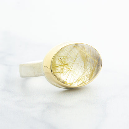 Sterling & 14K Gold Oval Rutilated Quartz Ring