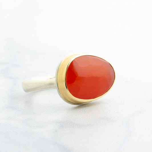 Sterling & 14K Gold Orange Chalcedony Ring