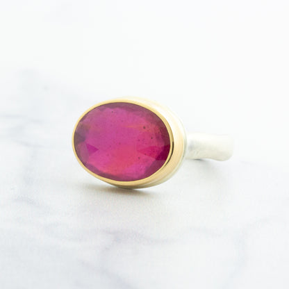 Sterling & 14K Gold Oval African Ruby Ring