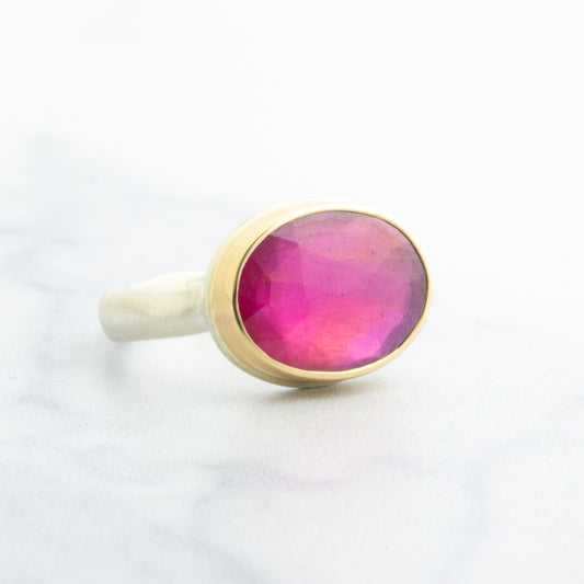 Sterling & 14K Gold Oval African Ruby Ring