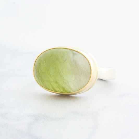 Sterling & 14K Gold Oval Green Tourmaline Ring