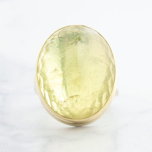 Sterling & 14K Gold Yellow Beryl Ring